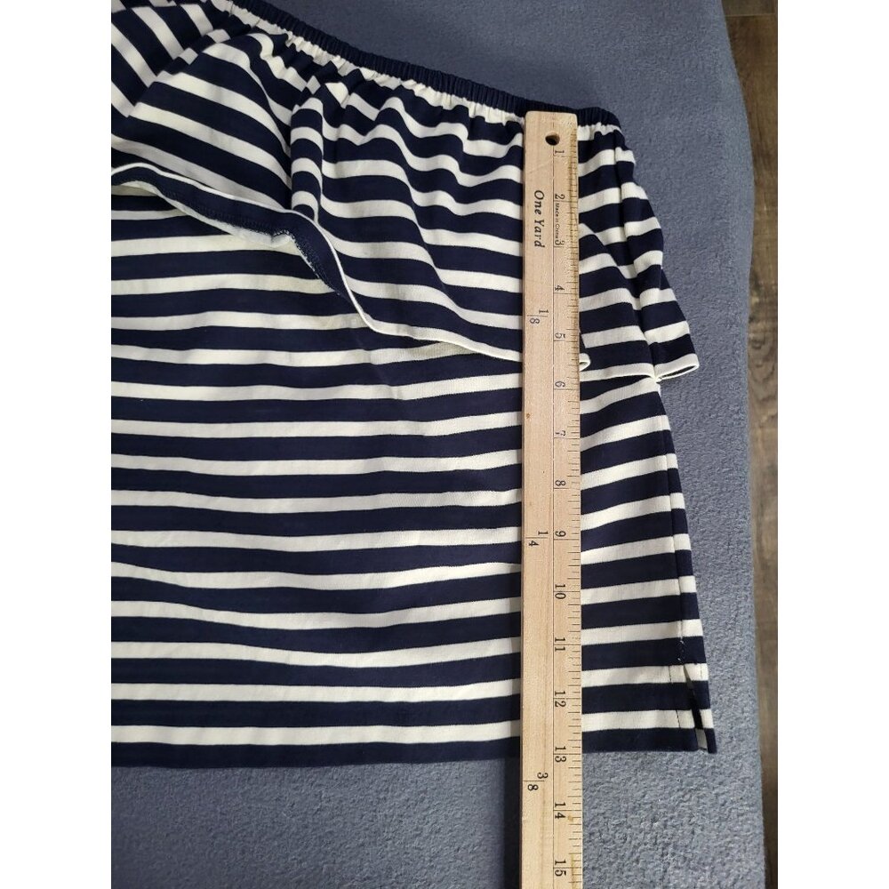 J. Crew One Shoulder Striped Ruffle Top Navy Cream SZ XS Preppy Cotton Classic - Picture 5 of 10